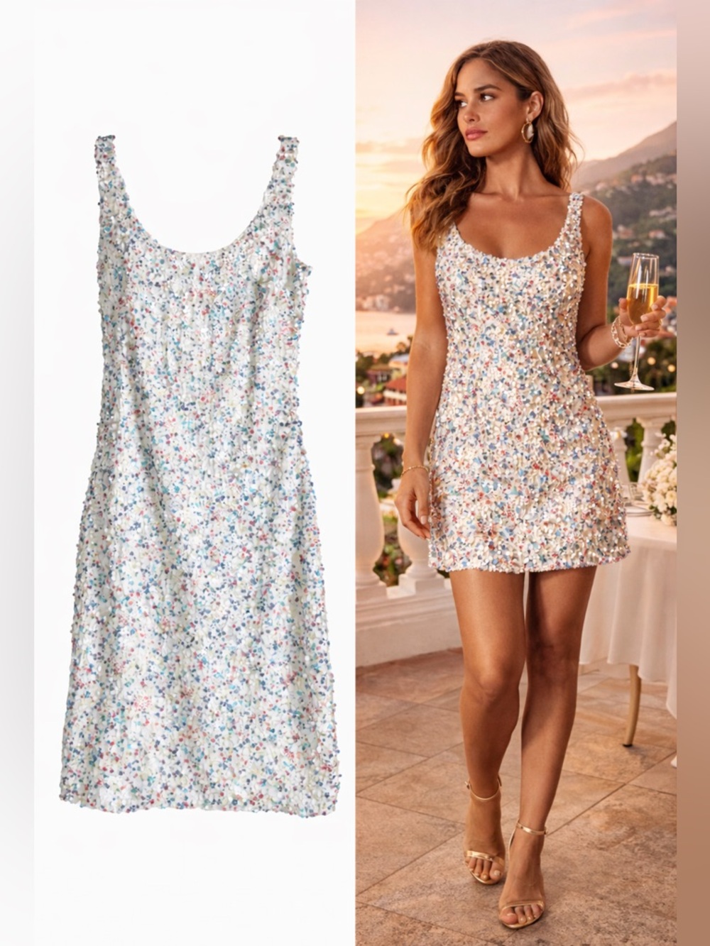 Guess Confetti Sequin Mini Dress Multicolor Party Cocktail Wedding Guest Size 2